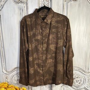 PAVINI Men's Brown Metallic  Long  Sleeve Hawiian Shirt